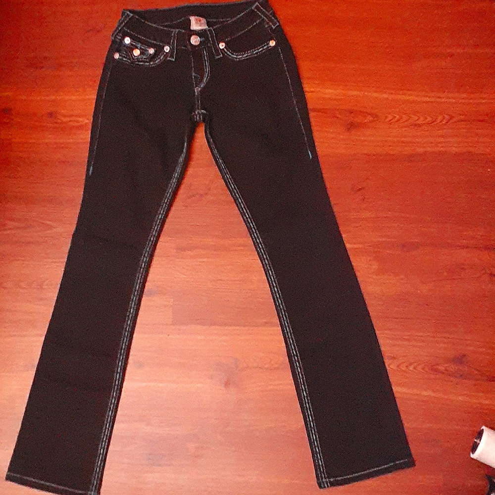 Black Straight-Leg True Religion Jeans